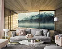 Флизелиновые фотообои природа пейзаж 312x219 см 3D Терраса Окно Горы Вид на Озеро (14241VEXXL)+клей