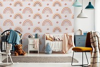 Флизелиновые фотообои в спальню 368x254 см Для детей девочек Скандинавский стиль Пастельная радуга (14255V8)+клей