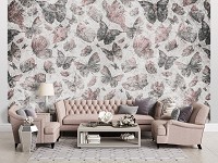 Флизелиновые фотообои под бетон 312x219 см Винтажные бабочки-мотыльки в стиле ретро (14292VEXXL)+клей
