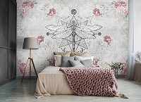 Флизелиновые фотообои цветы Бохо Стиль Стрекоза Розовые Пионы (14293V)+клей