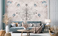 Флизелиновые фотообои геометрия 312x219 см Стрекоза в стиле бохо Голубые пионы (14294VEXXL)+клей