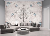 Флизелиновые фотообои Стрекоза в стиле бохо Голубые пионы (14294V)+клей