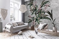 Флизелиновые фотообои на кухню 416x254 см Природа Цветы Серый бетон Листья (14296VEXXXL)+клей