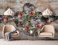 Флизелиновые фотообои 312x219 см Природа Цветы Кирпичная структура Орнаменты (14297VEXXL)+клей