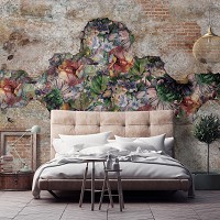 Флизелиновые фотообои для зала 416x290 см Природа Цветы Кирпичная структура Орнаменты (14297VEXXXXL)+клей