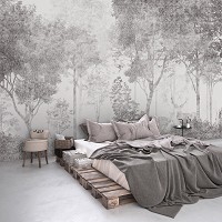 Флизелиновые фотообои природа деревья 416x290 см Белый серый лес на светлом фоне под бетон (14299VEXXXXL) +клей