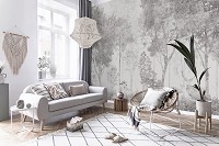 Флизелиновые фотообои природа деревья 312x219 см Белый серый лес на светлом фоне под бетон (14299VEXXL) +клей