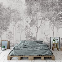 Флизелиновые фотообои природа деревья 416x254 см Белый серый лес на светлом фоне под бетон (14299VEXXXL) +клей