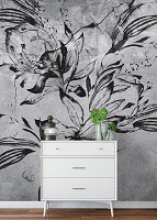 Флизелиновые фотообои 312x219 см Черный цветок на фоне треснувшей стены под штукатуркой (14301VEXXL) +клей