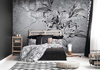 Флизелиновые фотообои 416x290 см Черный цветок на фоне треснувшей стены под штукатуркой (14301VEXXXXL) +клей