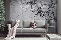 Флизелиновые фотообои 254x184 см Черный цветок на фоне треснувшей стены под штукатуркой (14301V4) +клей