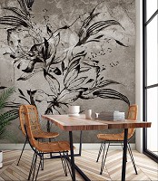 Флизелиновые фотообои 254x184 см Черный цветок на фоне треснувшей стены под бетон (14302V4) +клей