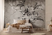 Флизелиновые фотообои 368x254 см Черный цветок на фоне треснувшей стены под бетон (14302V8) +клей