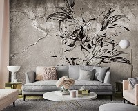 Флизелиновые фотообои 312x219 см Черный цветок на фоне треснувшей стены под бетон (14302VEXXL) +клей