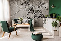 Флизелиновые фотообои 368x280 см Черный цветок на фоне треснувшей стены под бетон (14302V10) +клей