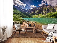 Флизелиновые фотообои 3D 520x318 см Ландшафт Горы Озеро Берег Небо (14303VEXXXXXL)+клей