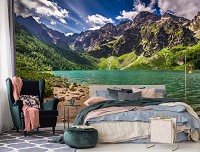 Флизелиновые фотообои 3D 312x219 см Ландшафт Горы Озеро Берег Небо (14303VEXXL)+клей