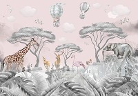 Красивые флизелиновые фотообои 254x184 см Животные Сафари Слоны Жирафы Лес (14304V4)+клей - вид 1 миниатюра