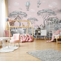 Флизелиновые фотообои 416x254 см Животные Сафари Слоны Жирафы Лес (14304VEXXXL)+клей