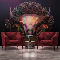 Флізелінові фотошпалери з пір'ям 416x254 см абстрактні мандали з бичачими рогами (14309VEXXXL)+клей