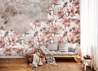 Флизелиновые фотообои для спальни 416x254 см Цветы на старой бетонной стене (14310VEXXXL)+клей