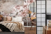 Флизелиновые фотообои листья 254x184 см Цветы на старой бетонной стене (14310V4)+клей