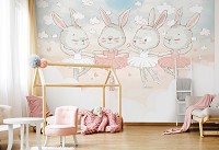 Флизелиновые фотообои 416x254 см Для Детей Животные Небо Сказка Зайчики (14312VEXXXL)+клей