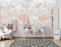 Флизелиновые фотообои красивые 254x184 см Для Детей Животные Небо Сказка Зайчики (14312V4)+клей