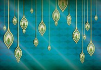 В вітальні флізелінові фотошпалери 416x254 см Абстракція мистецтво зеленого листя на блакитному тлі (1431VEXXXL) +клей