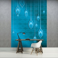 Флизелиновые фотообои в зал 206x275 см Абстракция голубое листья на голубом фоне (1432VEA) +клей