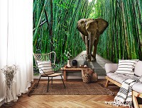 Флизелиновые фотообои 3D фото 368x254 см Животные Слон в бамбуковом лесу (14344V8)+клей