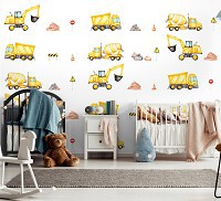 Флизелиновые фотообои в спальню над кроватью 312x219 см Для Детей Для Мальчиков Машинки Экскаватор+клей