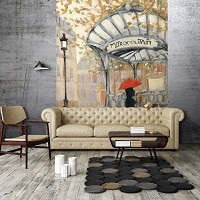 Флизелиновые фотообои с Парижем 184x254 см Женщина Город Небо Музыка Фортепиано (14349V4A)+клей