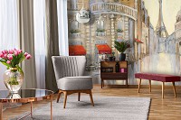 Флизелиновые фотообои для зала 312x219 см Город Париж Улица с видом на Эйфелеву башню (14350VEXXL)+клей