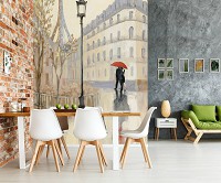 Флизелиновые фотообои город 184x254 см Парижская улица в рисованном стиле (14351V4A) +клей