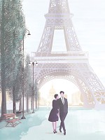 Город Париж флизелиновые фотообои 206x275 см Романтическая прогулка на фоне Эйфелевой башни (14352VEA) +клей - вид 1 миниатюра