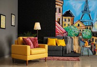 Флизелиновые фотообои на стену город 184x254 см Узкая парижская улочка в рисованном стиле (14353V4A) +клей