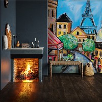 Флизелиновые фотообои вид на город 206x275 см Узкая парижская улочка в рисованном стиле (14353VEA) +клей