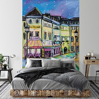 Флизелиновые фотообои Париж 206x275 см Улочка ночного города в рисованном стиле (14354VEA) +клей