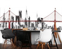 Флизелиновые фотообои город в интерьере кухни Городской мост рисунок (14355V)+клей