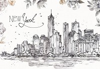 Флизелиновые фотообои в спальню над кроватью 312x219 см Город Нью-Йорк Рисунок Листья (14356VEXXL)+клей - вид 1 миниатюра