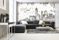 Красивые флизелиновые фотообои на кухню 254x184 см Город Нью-Йорк Рисунок Листья (14356V4)+клей