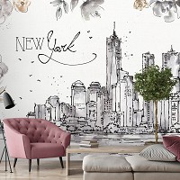 Флизелиновые фотообои в коридор Город Нью-Йорк Рисунок Листья (14356V)+клей