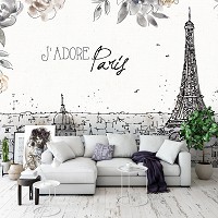 Флизелиновые фотообои в интерьере 312x219 см Город Париж Рисунок Листья (14357VEXXL)+клей