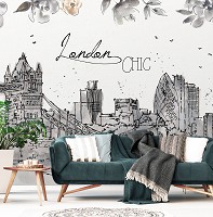 Флизелиновые фотообои в стиле Лондон 368x254 см Лондонский Сити Искусство Рисования (14358V8)+клей