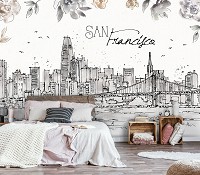 Флизелиновые фотообои для спальни 312x219 см Город Сан-Франциско Искусство Рисования (14359VEXXL)+клей