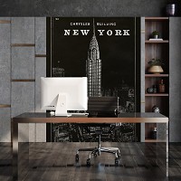 Флизелиновые фотообои с рисунком города 184x254 см Пейзаж Нью-Йорка в черно-белых цветах (14361V4A) +клей