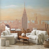 Флизелиновые фотообои Город Нью-Йорк Небоскрёб Небо (14366V)+клей