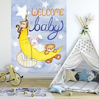 Флизелиновые фотообои зайчики 206x275 см Ночная композиция с животными в детскую (14379VEA) +клей