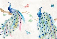 Флізелінові фотошпалери з метеликами 254x184 см Намальовані на стіні птиці павичі (14384V4)+клей - вид 1 мініатюра